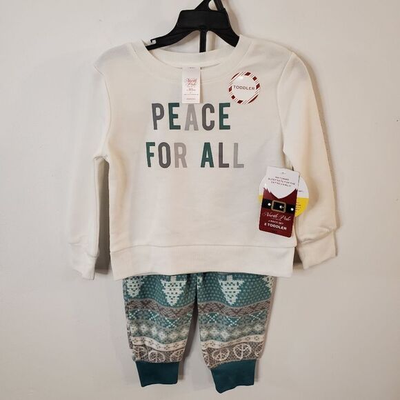 2 Piece PJ Set "Peace for All" winter design flame resistant fabric - Picture 1 of 9
